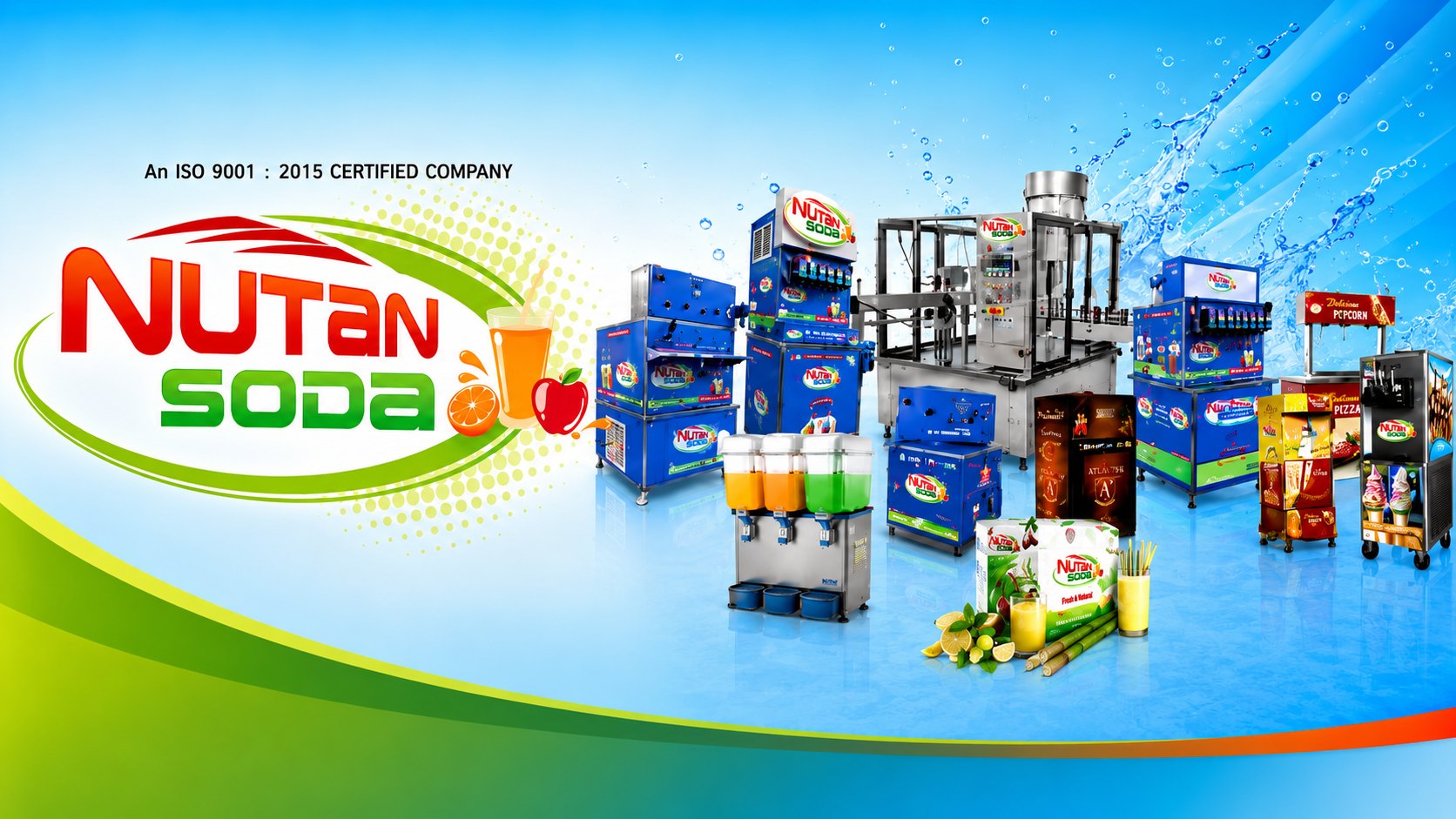 Nutan Soda logo and a range of Nutan food and beverage machinery